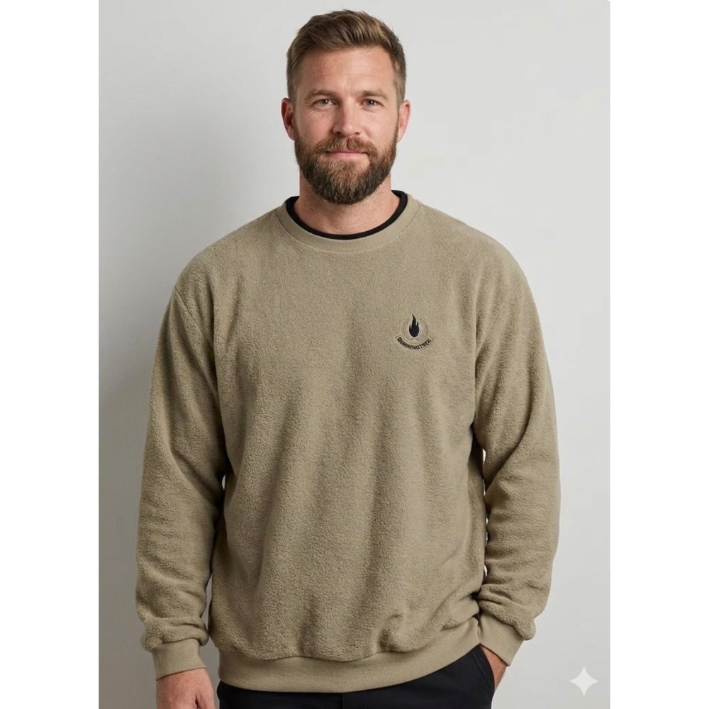 Ashworth Mens Burning Tree Golf Fleece Sweatshirt Tan Khaki XL Pullover Crewneck